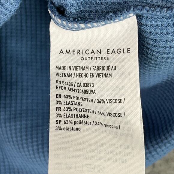 American Eagle Shirt Womens Small Blue Waffle Knit Cropped Long Sleeve Mock Neck - Picture 4 of 8